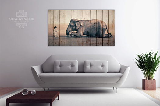Картины в интерьере артикул ZOO - 1 Слон и мальчик, ZOO, Creative Wood